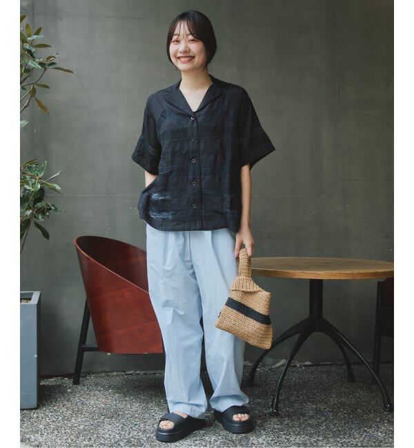 SLOBE IENA「crinkle crinkle crinkle SLOBE別注  tuck lace open collar シャツ」|シャツ・ブラウス|
