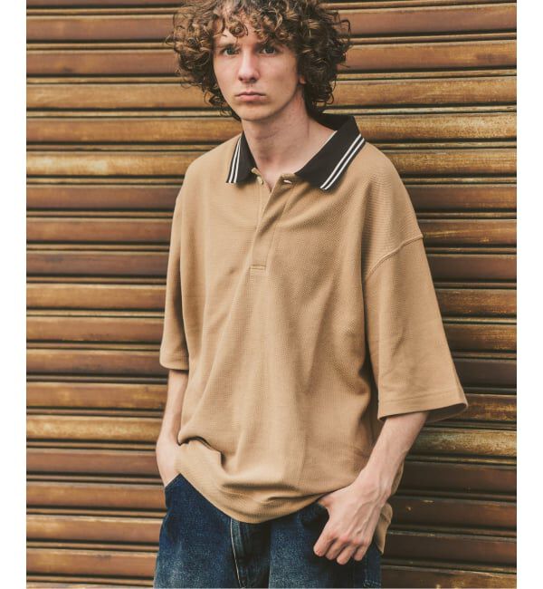 417 EDIFICE「ワッフル スキッパーポロシャツ」|ポロシャツ|キャメル A