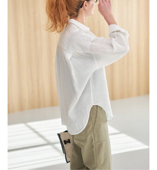 Spick and Span「《程よくすっきりサイズ》 80リネンカシュクール ミディシャツ」|シャツ・ブラウス|