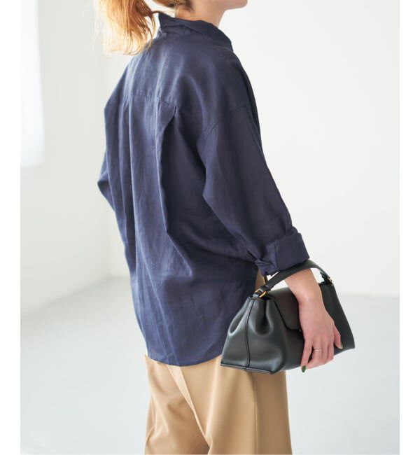 Spick and Span「《程よくすっきりサイズ》 80リネンカシュクール ミディシャツ」|シャツ・ブラウス|