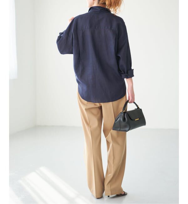 Spick and Span「《程よくすっきりサイズ》 80リネンカシュクール ミディシャツ」|シャツ・ブラウス|