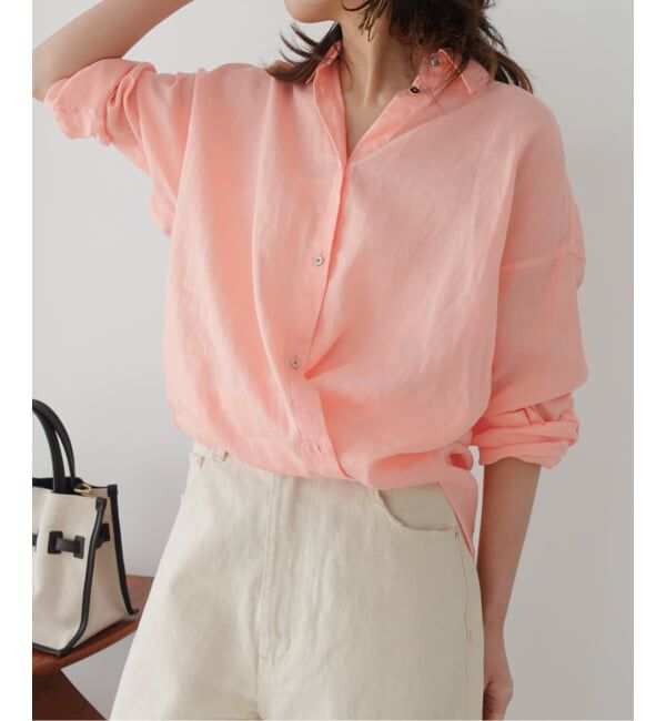 Spick and Span「《程よくすっきりサイズ》 80リネンカシュクール ミディシャツ」|シャツ・ブラウス|