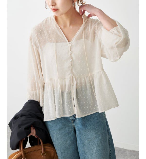 Spick and Span「《WEB限定》ドビードットフリルリボンブラウス」|シャツ・ブラウス|