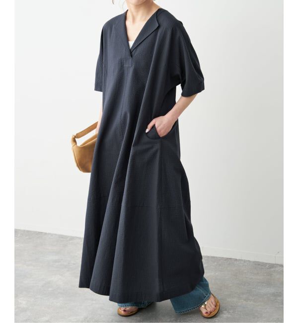Spick and Span「パフスリーブサッカードレス」|ワンピース|ネイビー