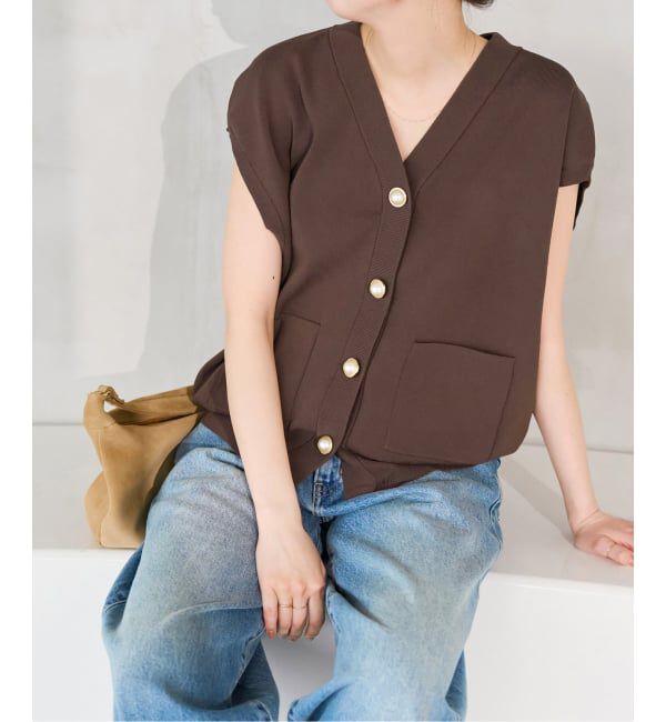 Spick and Span「《一部店舗+WEB限定》パールボタンウォッシャブルニットベスト」|ニット・セーター|