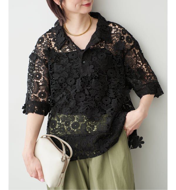 Spick and Span「《一部店舗+WEB限定》LAYAS/レイヤーズ レース半袖シャツ」|シャツ・ブラウス|ブラック