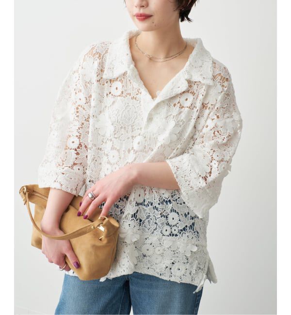 Spick and Span「《一部店舗+WEB限定》LAYAS/レイヤーズ レース半袖シャツ」|シャツ・ブラウス|ホワイト