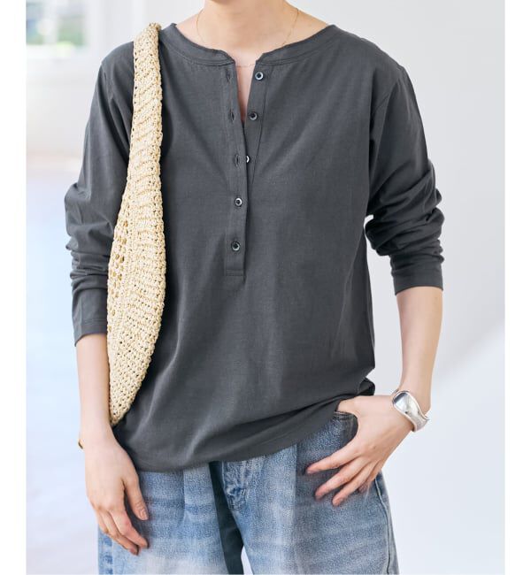 Spick and Span「リネン混ヘンリーネックTシャツ」|Tシャツ・カットソー|