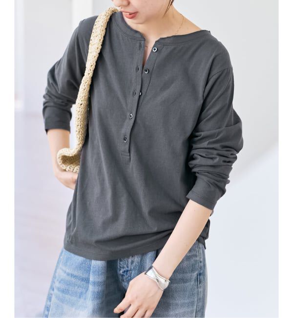 Spick and Span「リネン混ヘンリーネックTシャツ」|Tシャツ・カットソー|