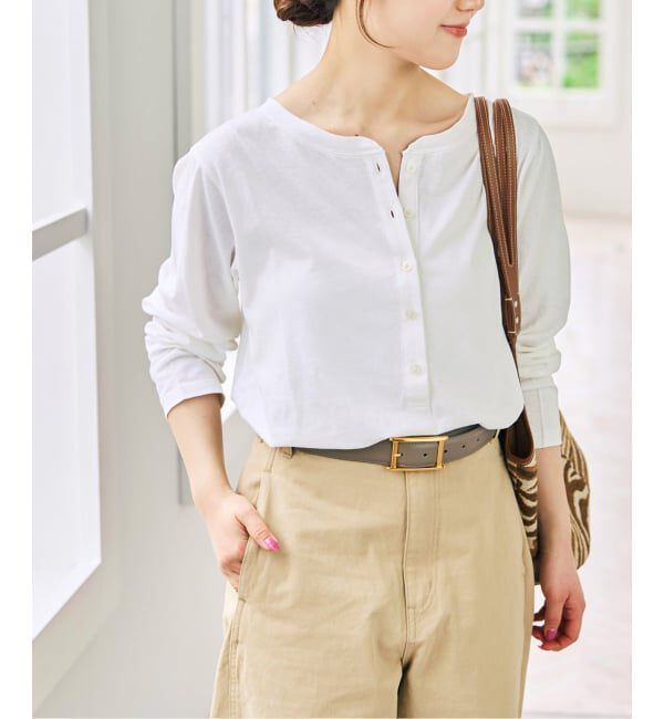 Spick and Span「リネン混ヘンリーネックTシャツ」|Tシャツ・カットソー|ホワイト