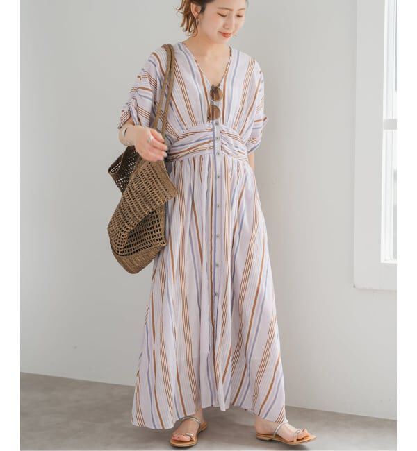 Spick and Span「《WEB限定 / 追加》ne Quittez pas Cotton Voile Stripe Waist Gather Dress」|ワンピース|