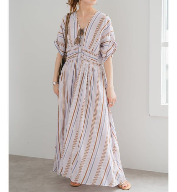 Spick and Span「《WEB限定 / 追加》ne Quittez pas Cotton Voile Stripe Waist Gather Dress」|ワンピース|
