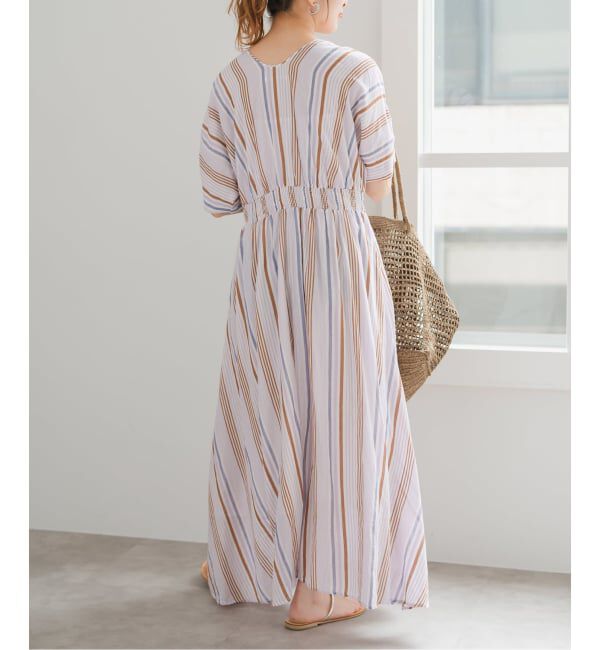 Spick and Span「《WEB限定 / 追加》ne Quittez pas Cotton Voile Stripe Waist Gather Dress」|ワンピース|