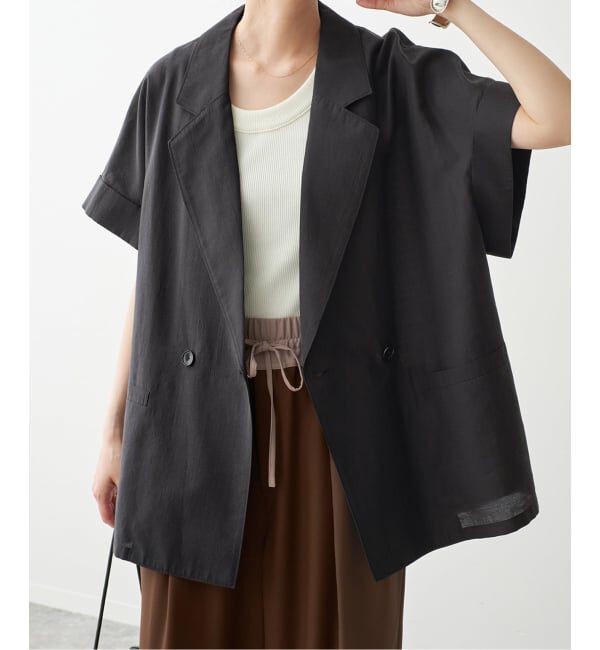 Spick and Span「ライトクロスハーフスリーブジャケット」|テーラードジャケット|ブラック