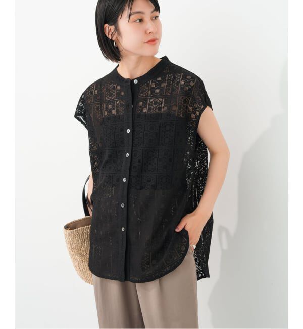Spick and Span「《WEB限定 / 追加》PEレースフレンチスリーブシャツ」|シャツ・ブラウス|