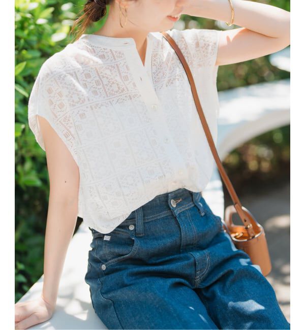 Spick and Span「《WEB限定 / 追加》PEレースフレンチスリーブシャツ」|シャツ・ブラウス|