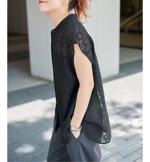 Spick and Span「《WEB限定 / 追加》PEレースフレンチスリーブシャツ」|シャツ・ブラウス|