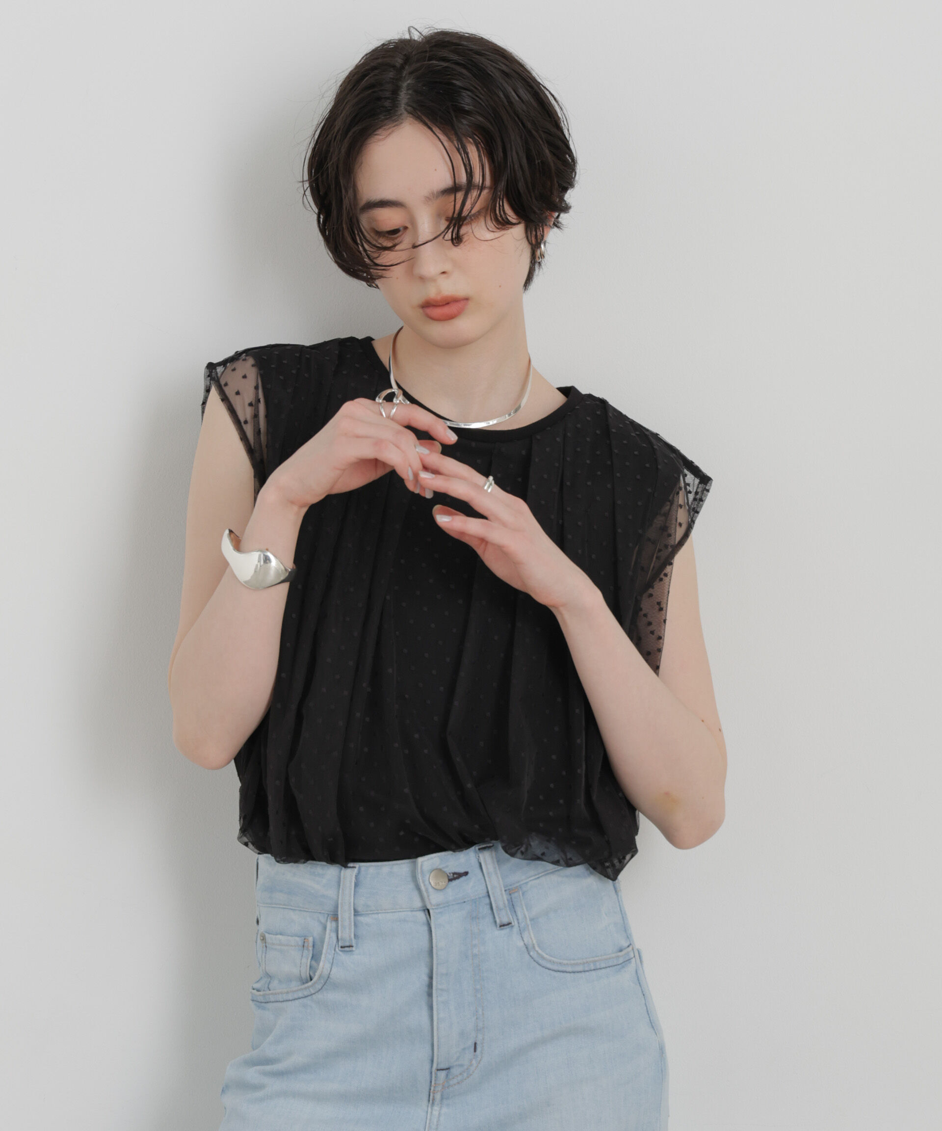 NANO universe「ドットチュールレイヤードトップス」|Tシャツ・カットソー|
