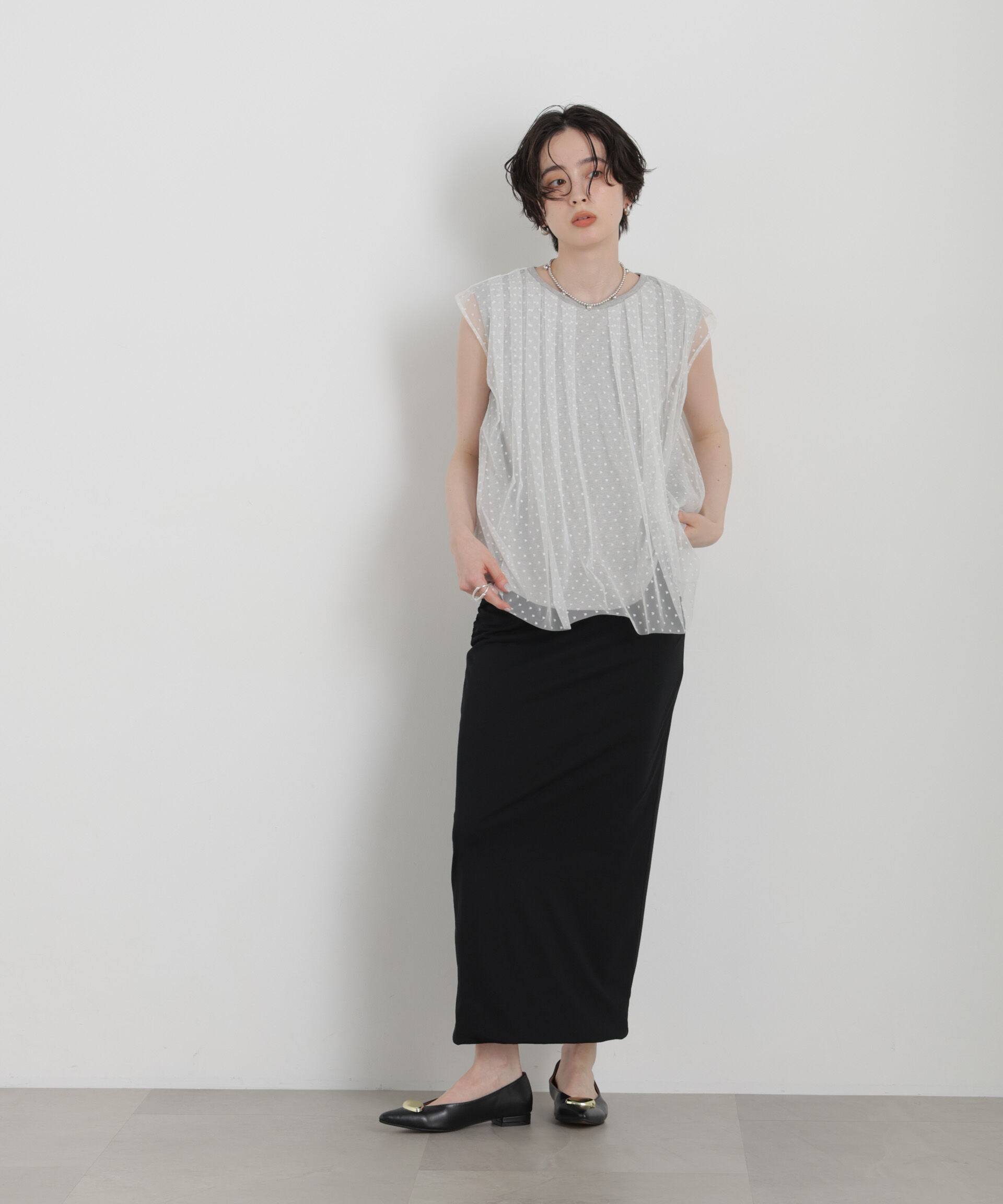 NANO universe「ドットチュールレイヤードトップス」|Tシャツ・カットソー|