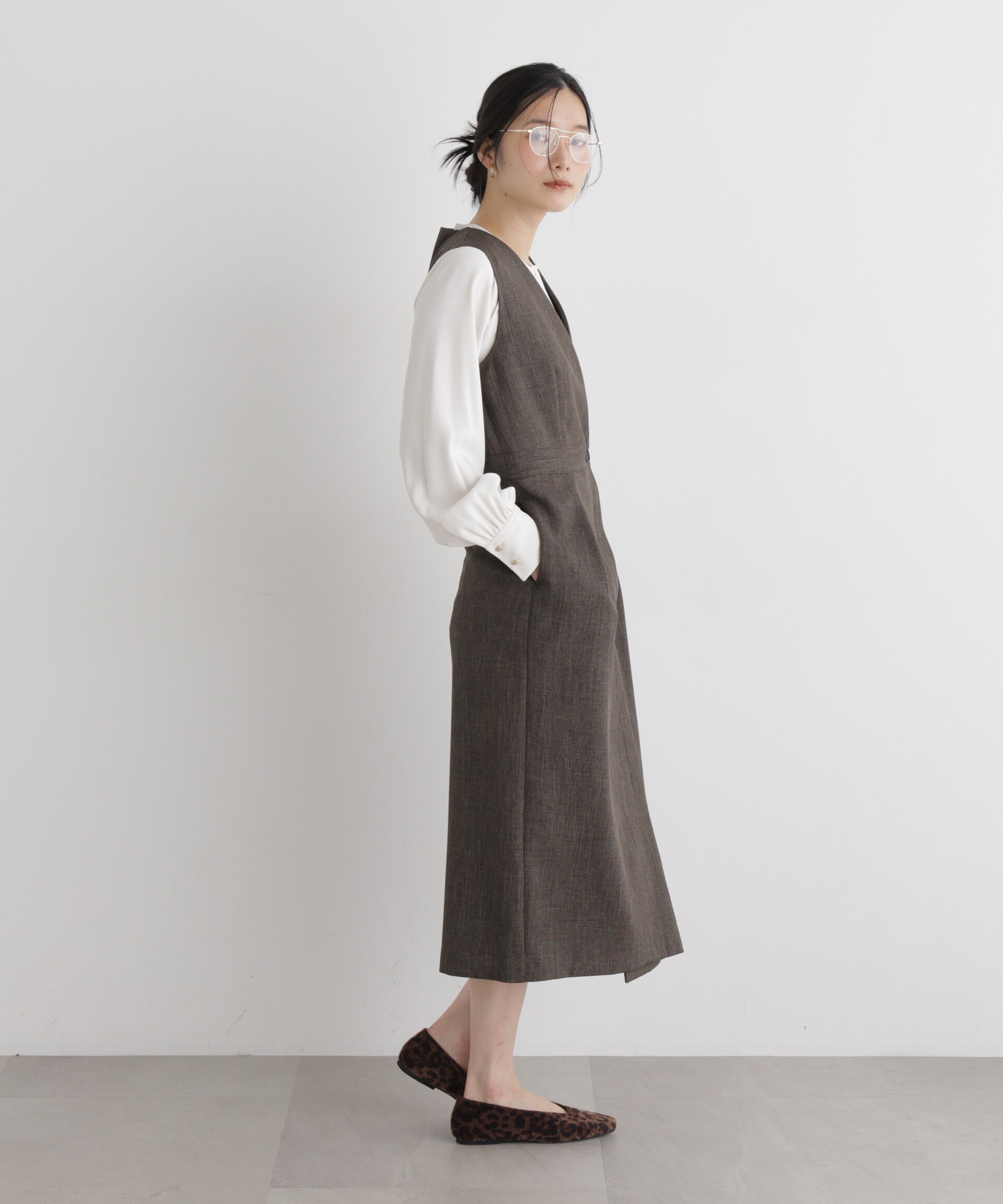 NANO universe「シャンブレーシャークスキンカシュクールワンピース」|ワンピース|