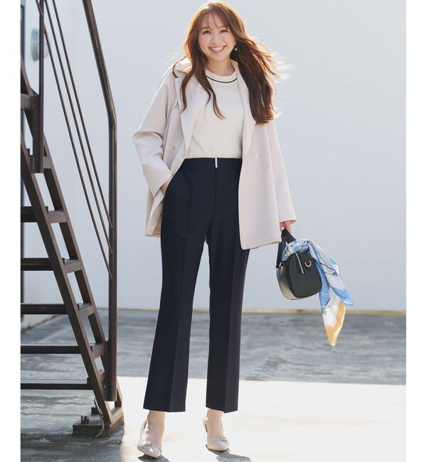 ANY SIS「褒めらレディストレッチ セミフレア テーパードパンツ」|その他|ネイビー