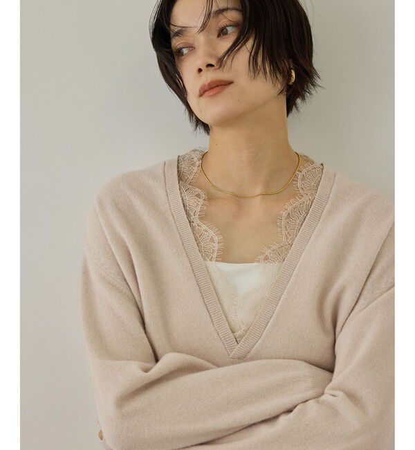 SALON adam et rope'「レースレイヤードVネックプルオーバー」|ニット・セーター|ベージュ系(28)
