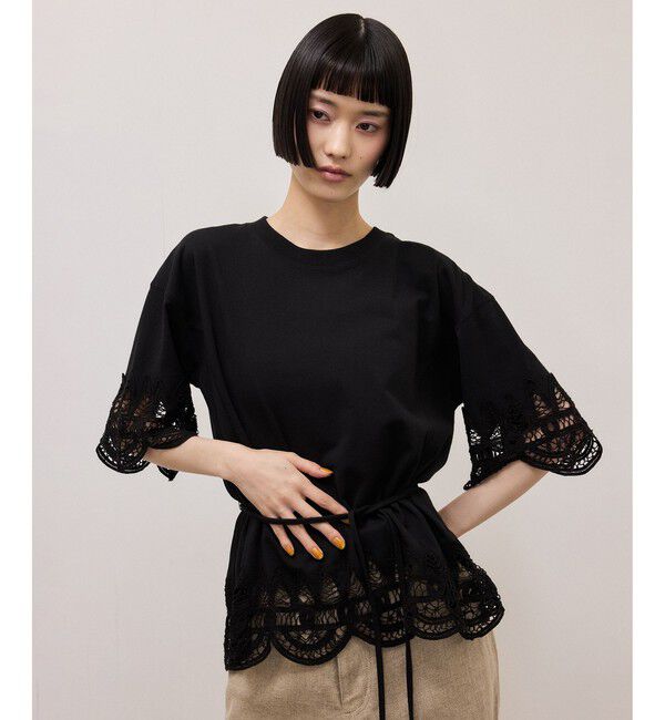 ADAM ET ROPE'「レースコンビT」|Tシャツ・カットソー|ブラック(01)