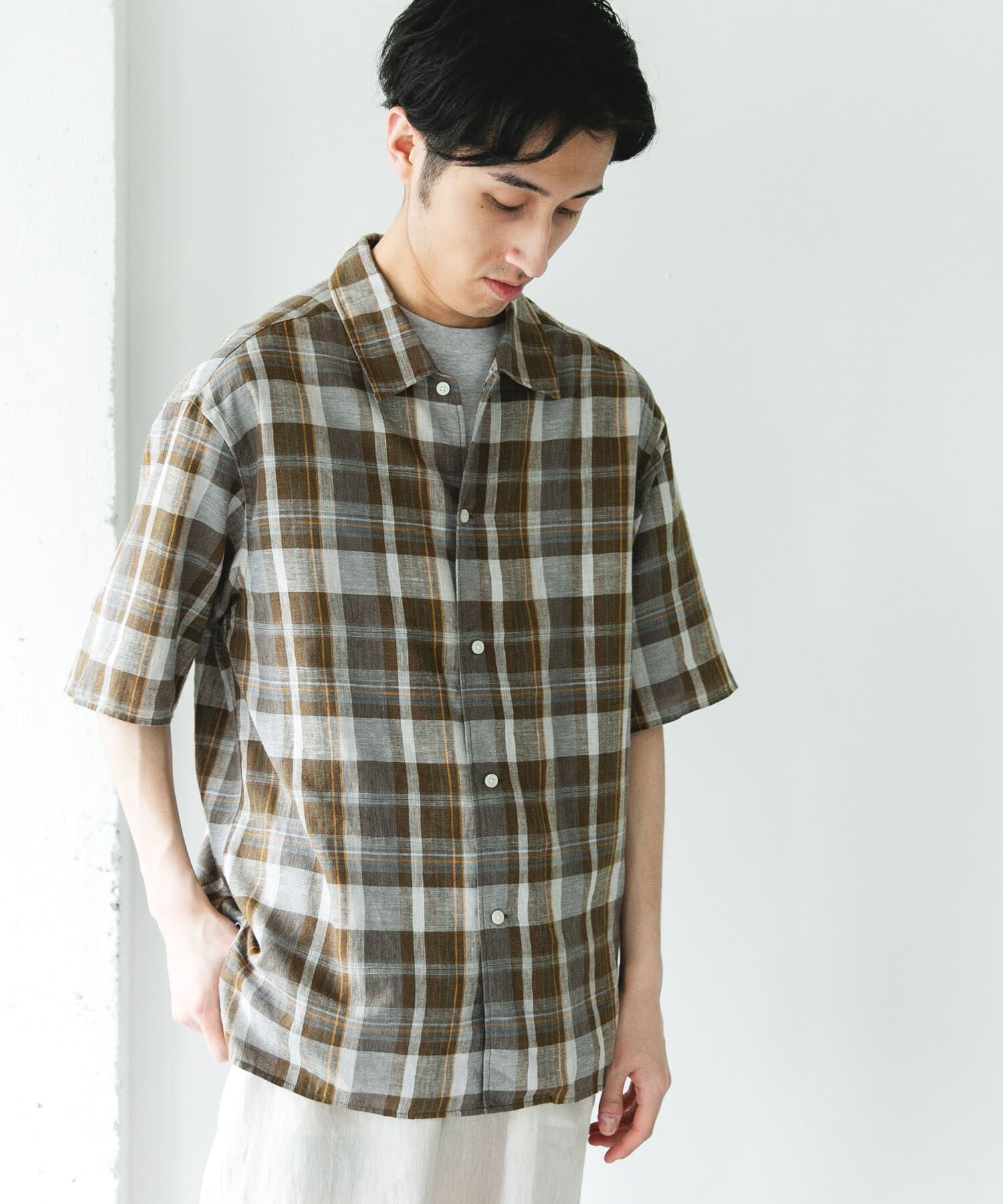 URBAN RESEARCH DOORS「カバーリングリネン キャンプカラーシャツ」|シャツ・ブラウス|