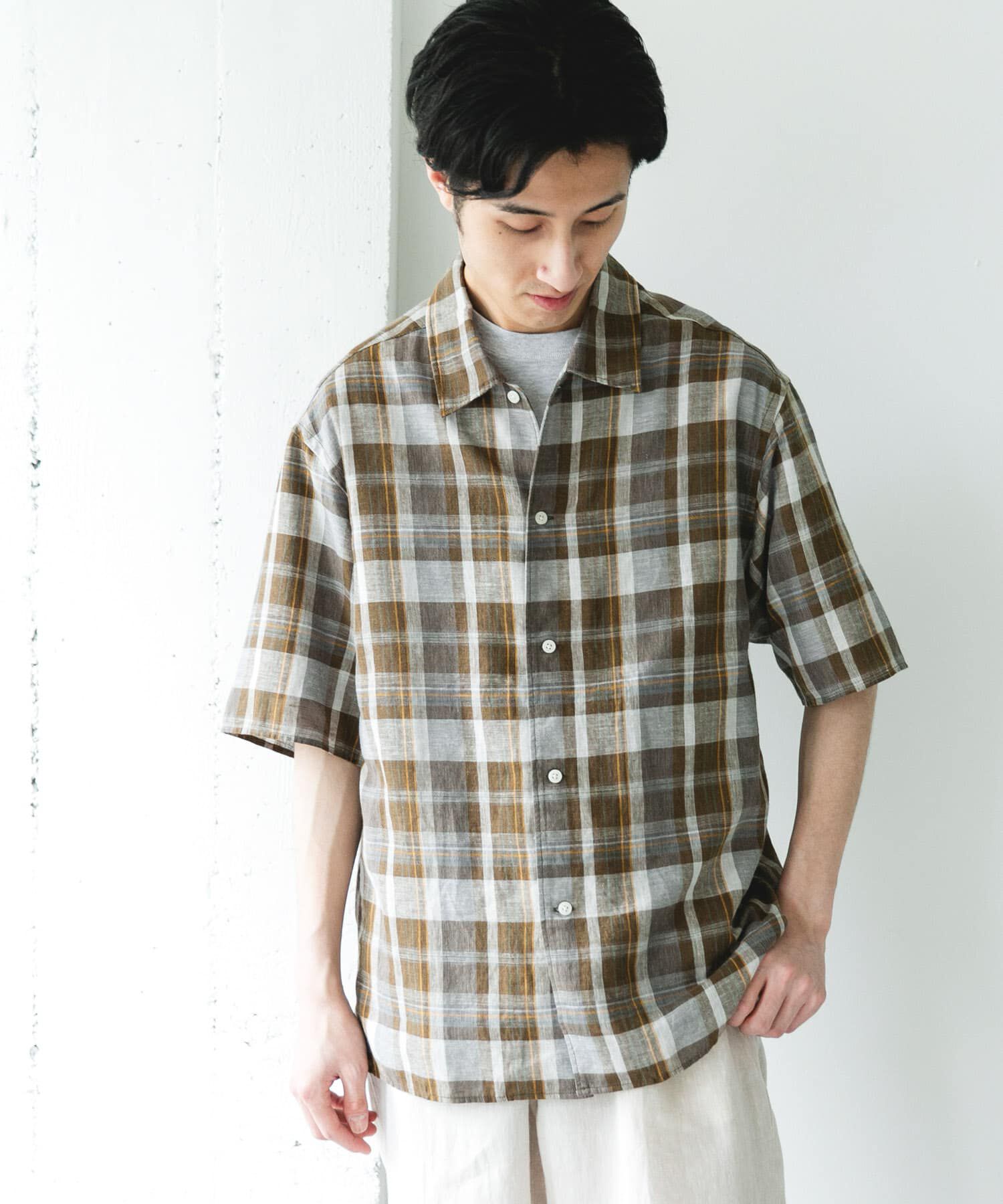 URBAN RESEARCH DOORS「カバーリングリネン キャンプカラーシャツ」|シャツ・ブラウス|