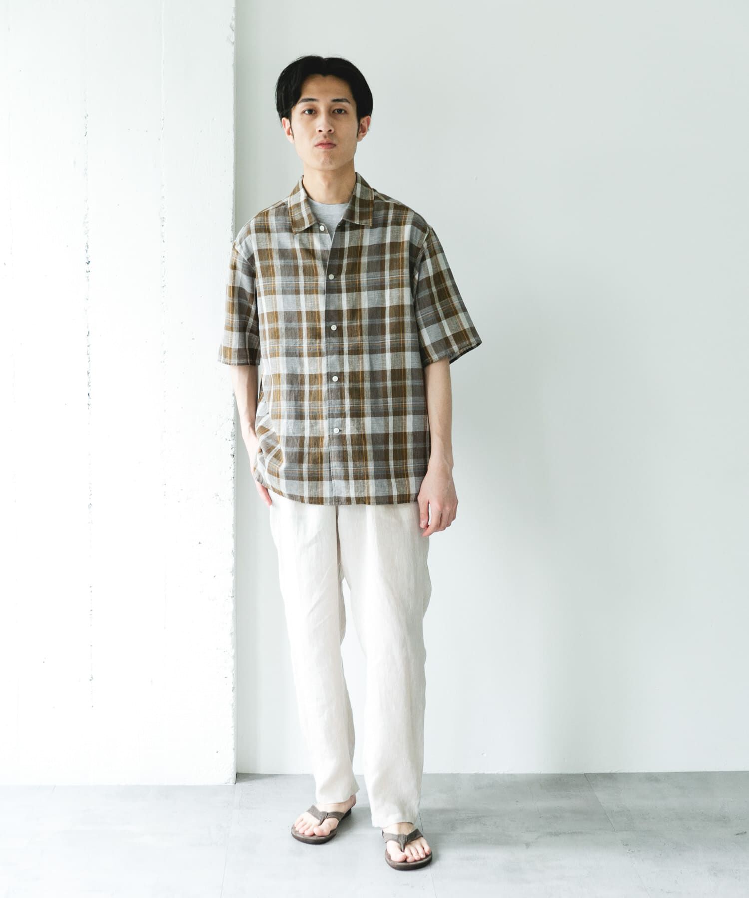 URBAN RESEARCH DOORS「カバーリングリネン キャンプカラーシャツ」|シャツ・ブラウス|