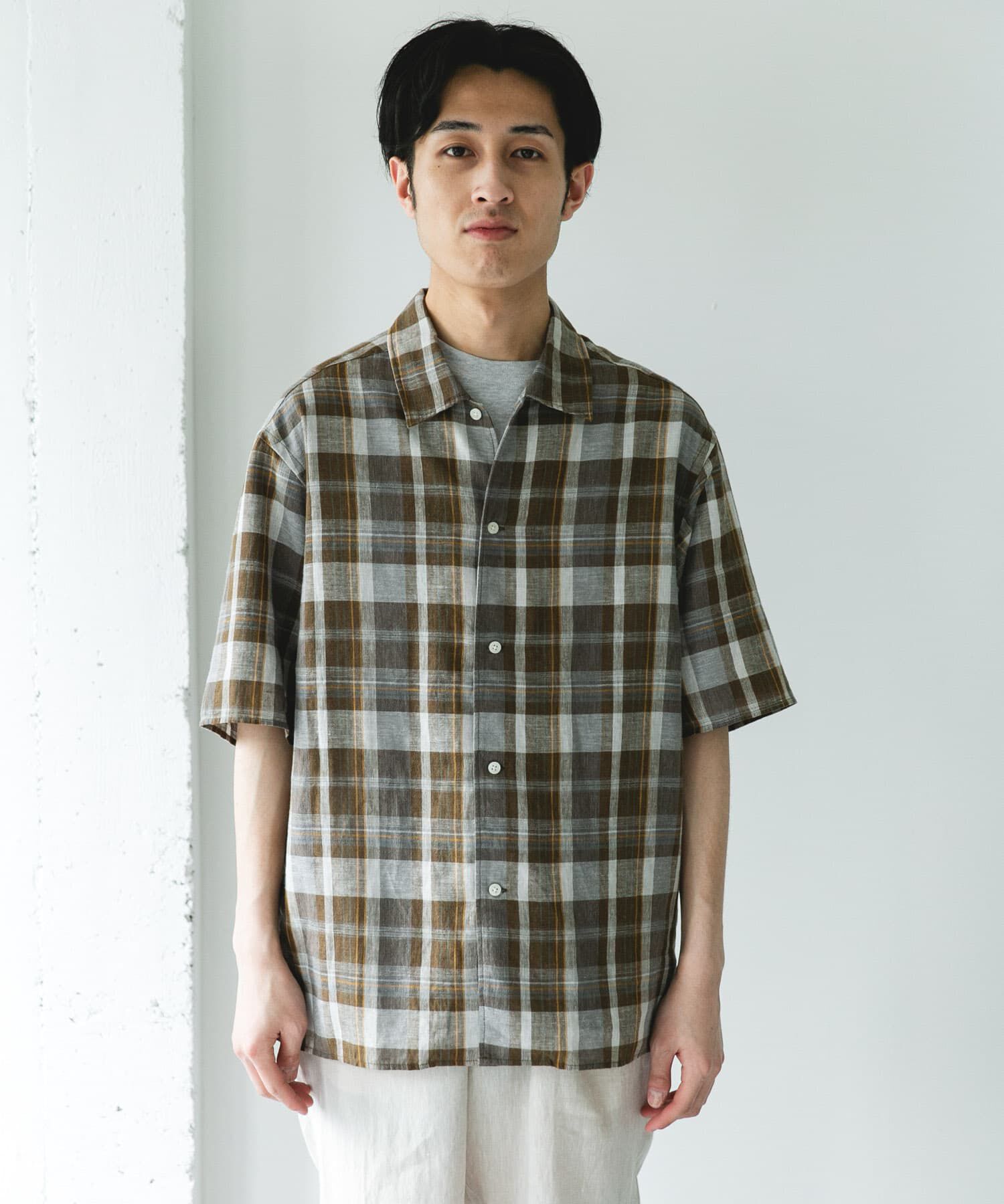 URBAN RESEARCH DOORS「カバーリングリネン キャンプカラーシャツ」|シャツ・ブラウス|