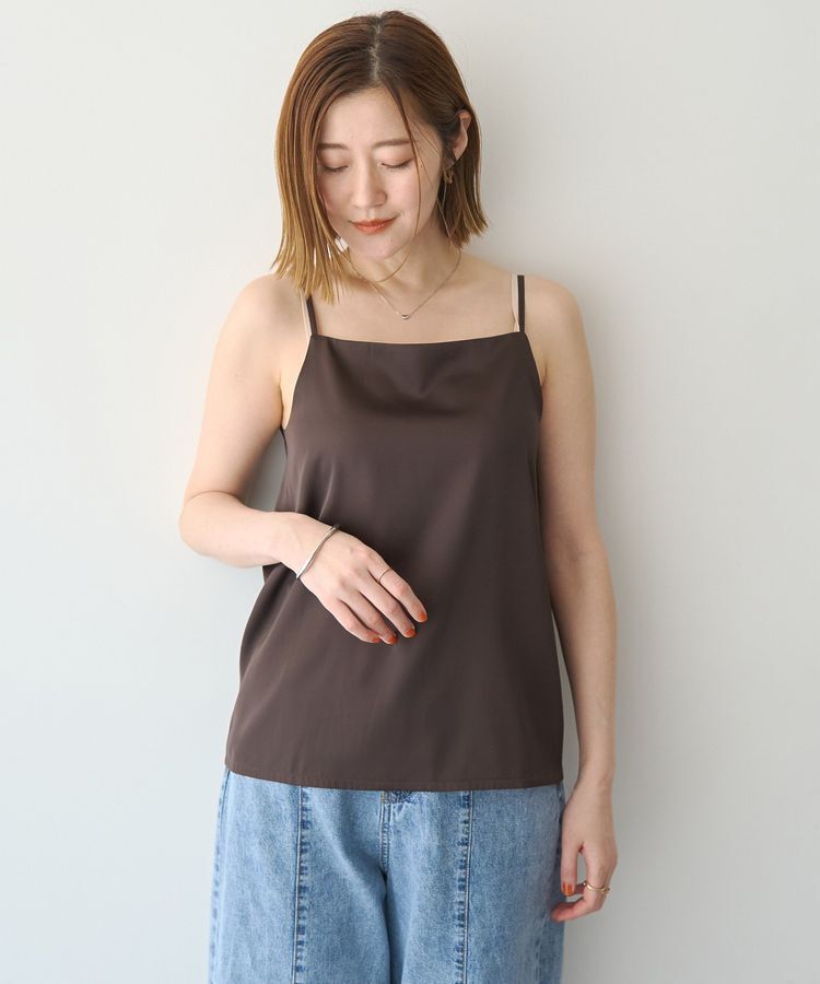 YECCA VECCA「ボートネックサテンキャミ」|キャミソール|Brown