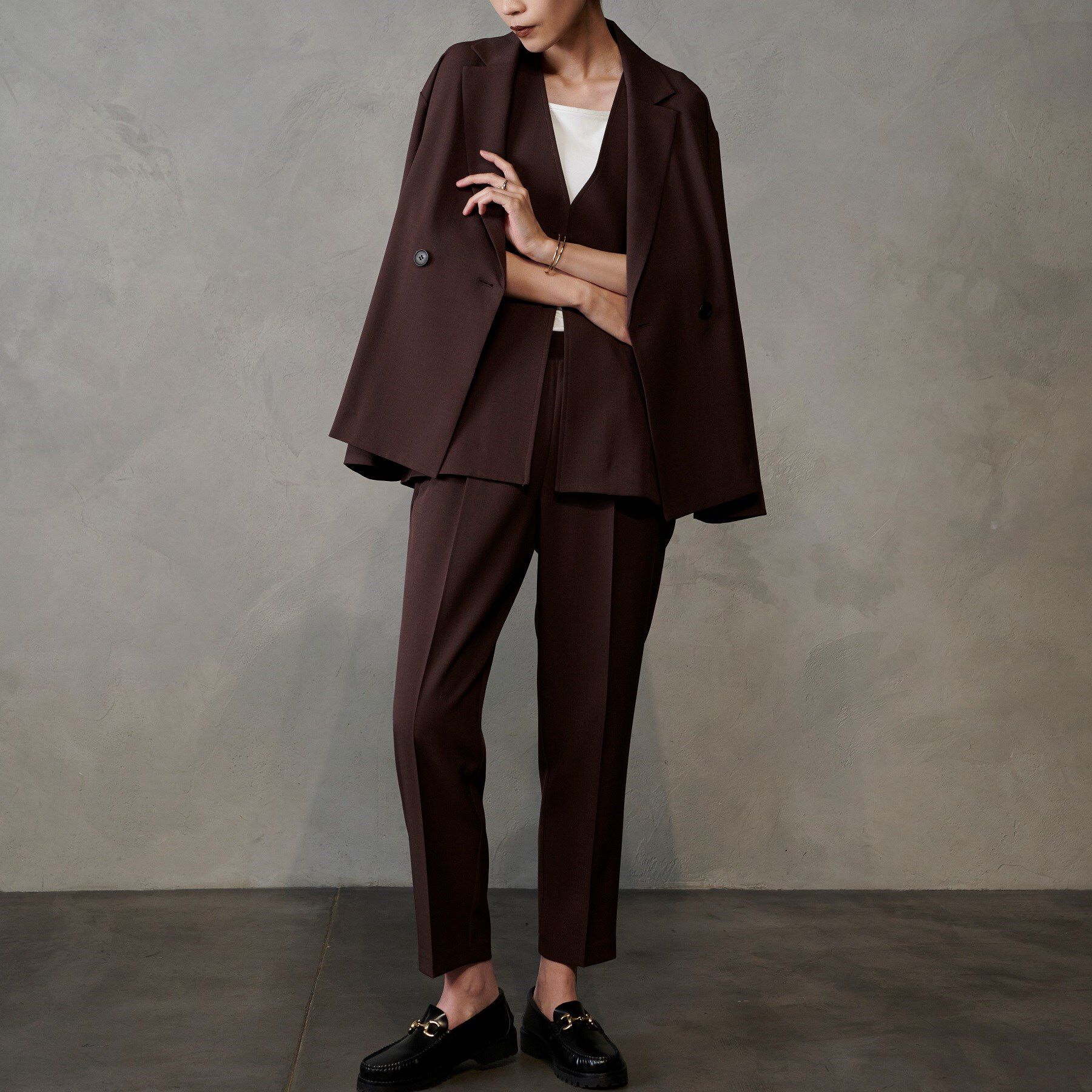 GALLEST「Comfy SET UP｜イージーテーパードパンツ【セットアップ対応／通勤/カセット服】」|その他|ブラウン(044)