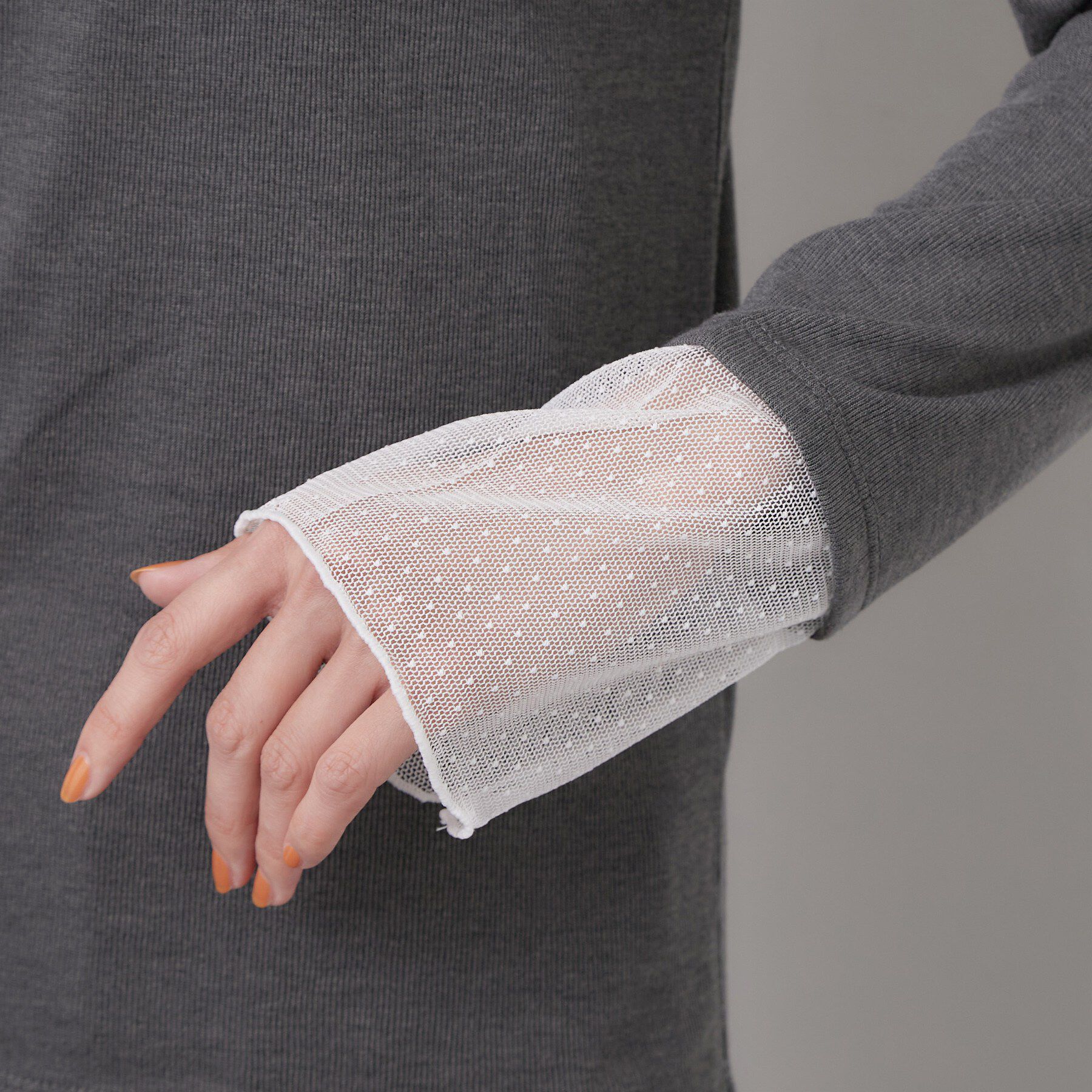 OPAQUE.CLIP「袖口レース＆ドットチュールドッキングトップス【洗濯機OK】」|Tシャツ・カットソー|