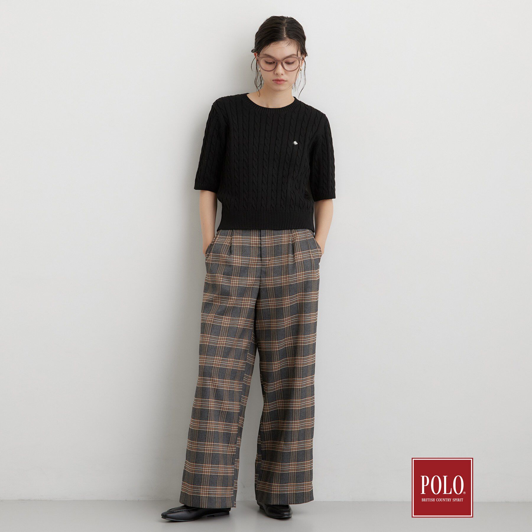 THE SHOP TK「POLO BCS/ケーブル5分袖ニット」|ニット・セーター|