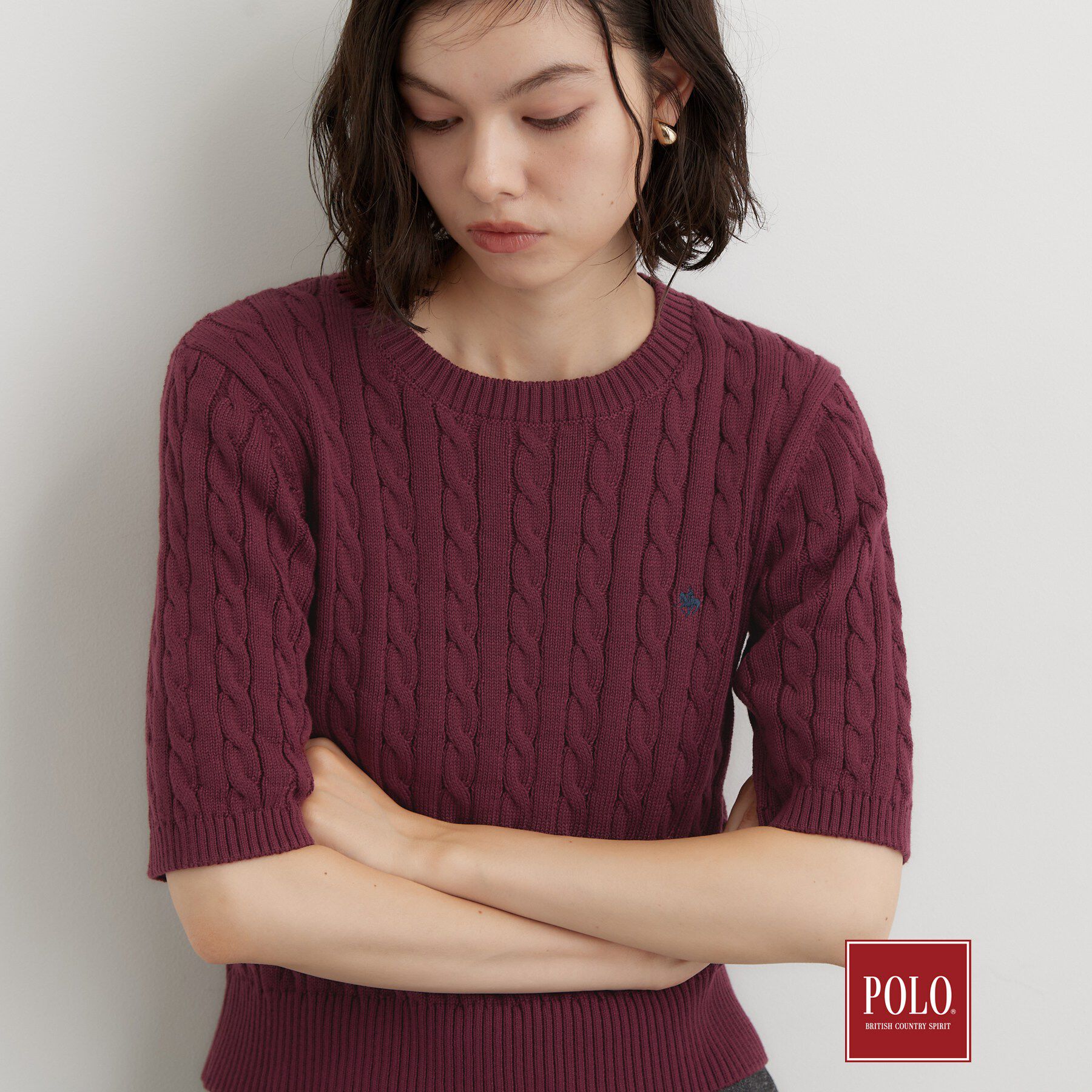 THE SHOP TK「POLO BCS/ケーブル5分袖ニット」|ニット・セーター|