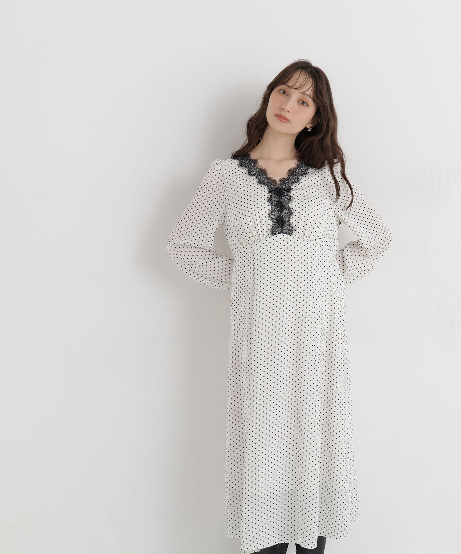  「ドットプリントレーストリムワンピース」|ワンピース|