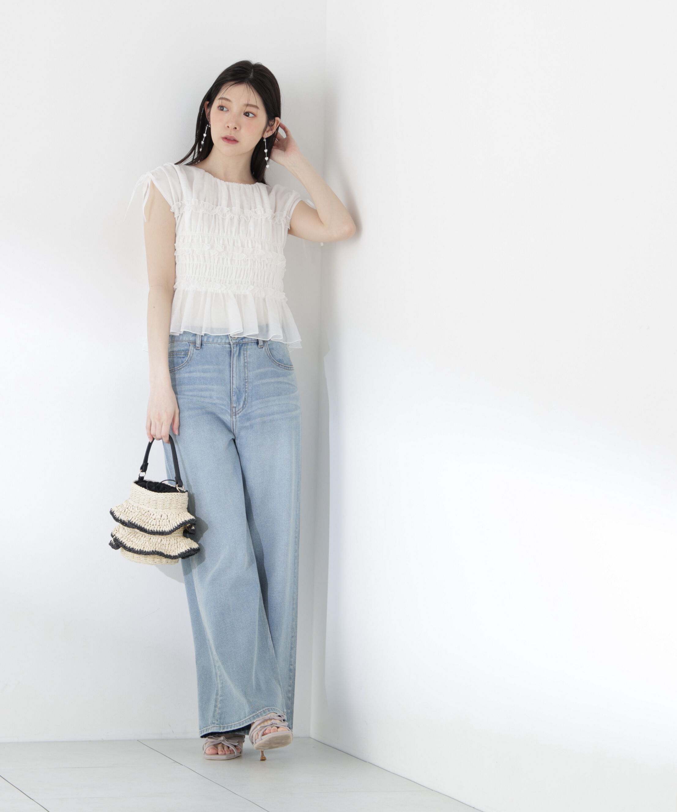 PROPORTION BODY DRESSING「〈a/mie〉シャーリングフリルブラウス＜ブルー：WEB限定＞」|シャツ・ブラウス|