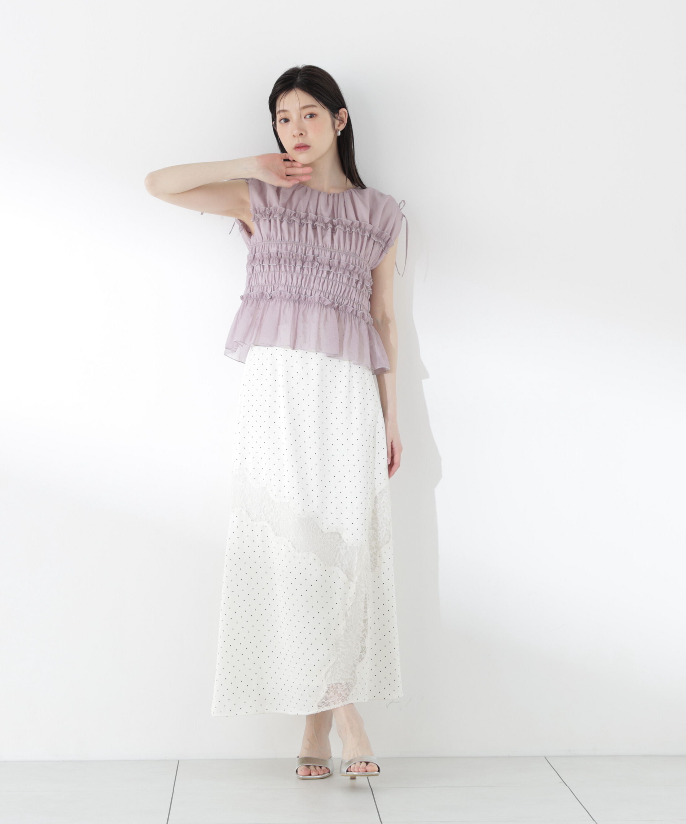 PROPORTION BODY DRESSING「〈a/mie〉シャーリングフリルブラウス＜ブルー：WEB限定＞」|シャツ・ブラウス|