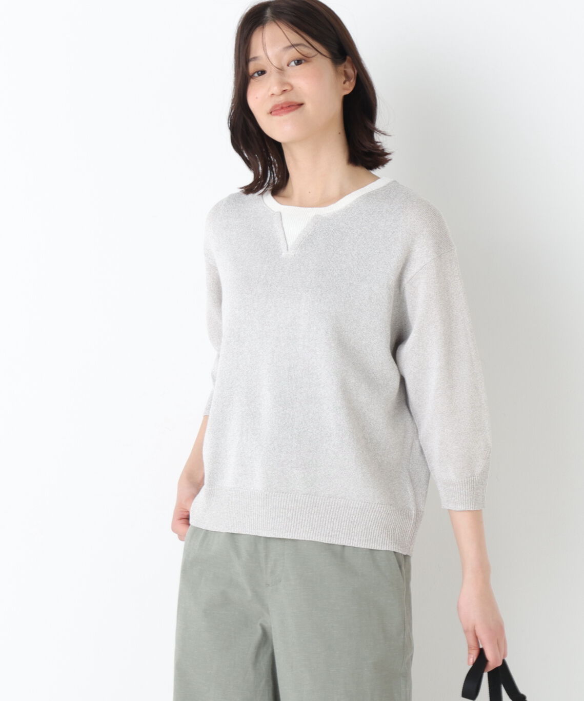  「◆《名品 / 洗える》　ペーパーヤーンクルーネックプルオーバー」|ニット・セーター|