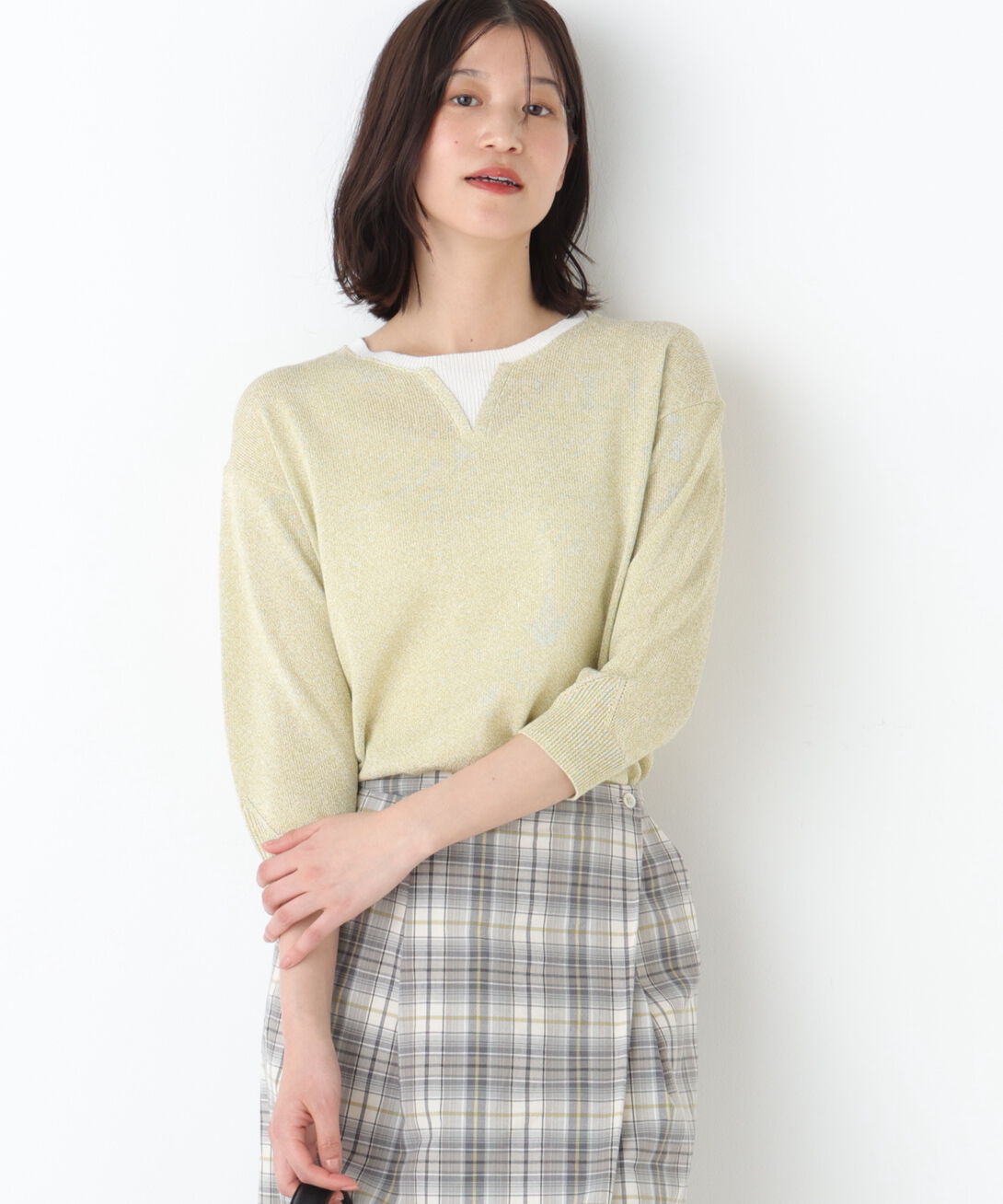  「◆《名品 / 洗える》　ペーパーヤーンクルーネックプルオーバー」|ニット・セーター|