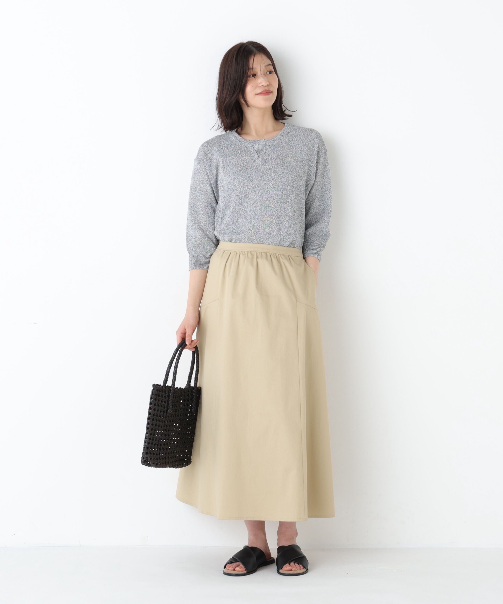  「◆《名品 / 洗える》　ペーパーヤーンクルーネックプルオーバー」|ニット・セーター|