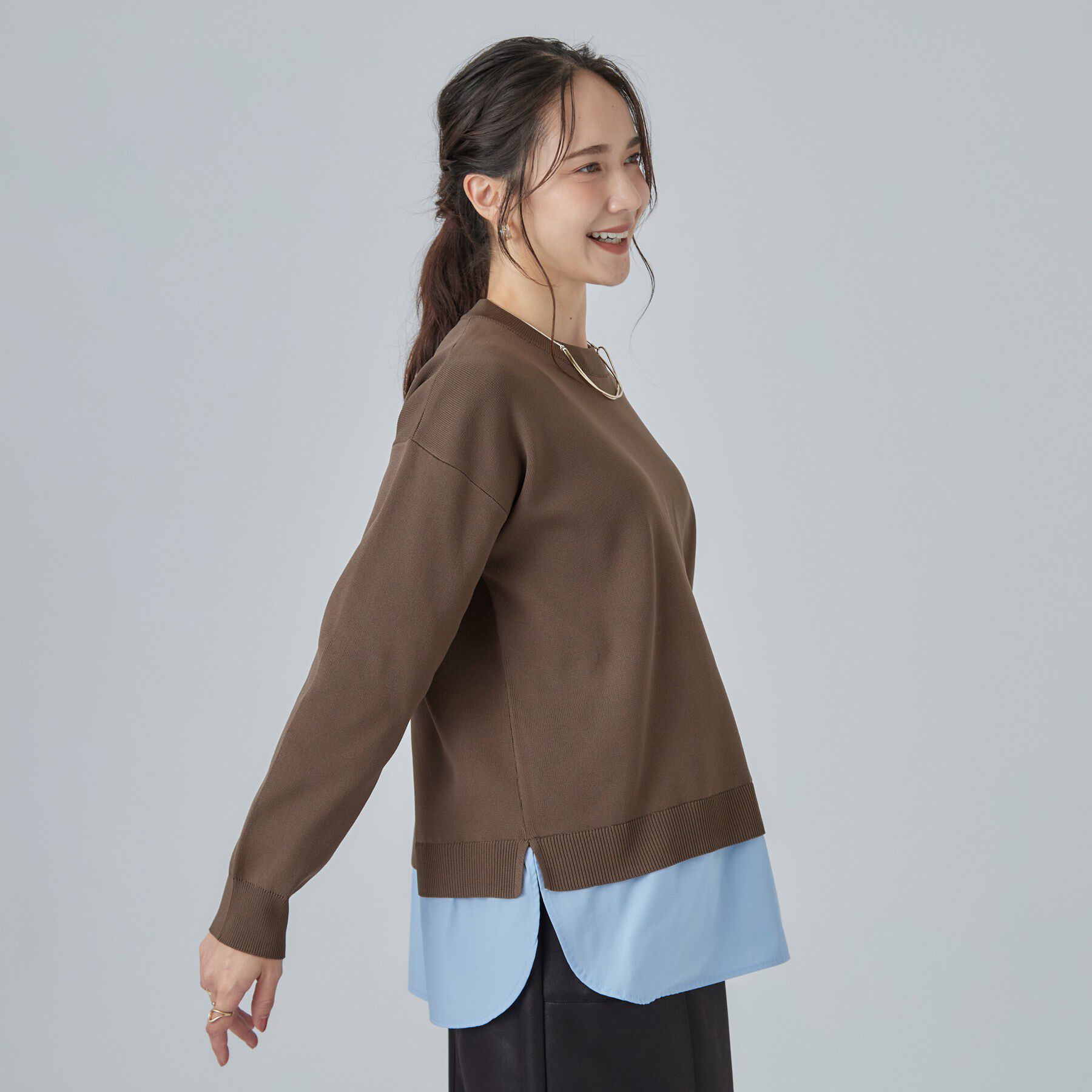 SHOO･LA･RUE「【S-LL】着るだけできまる シャツレイヤード風 スポンディッシュニット」|ニット・セーター|