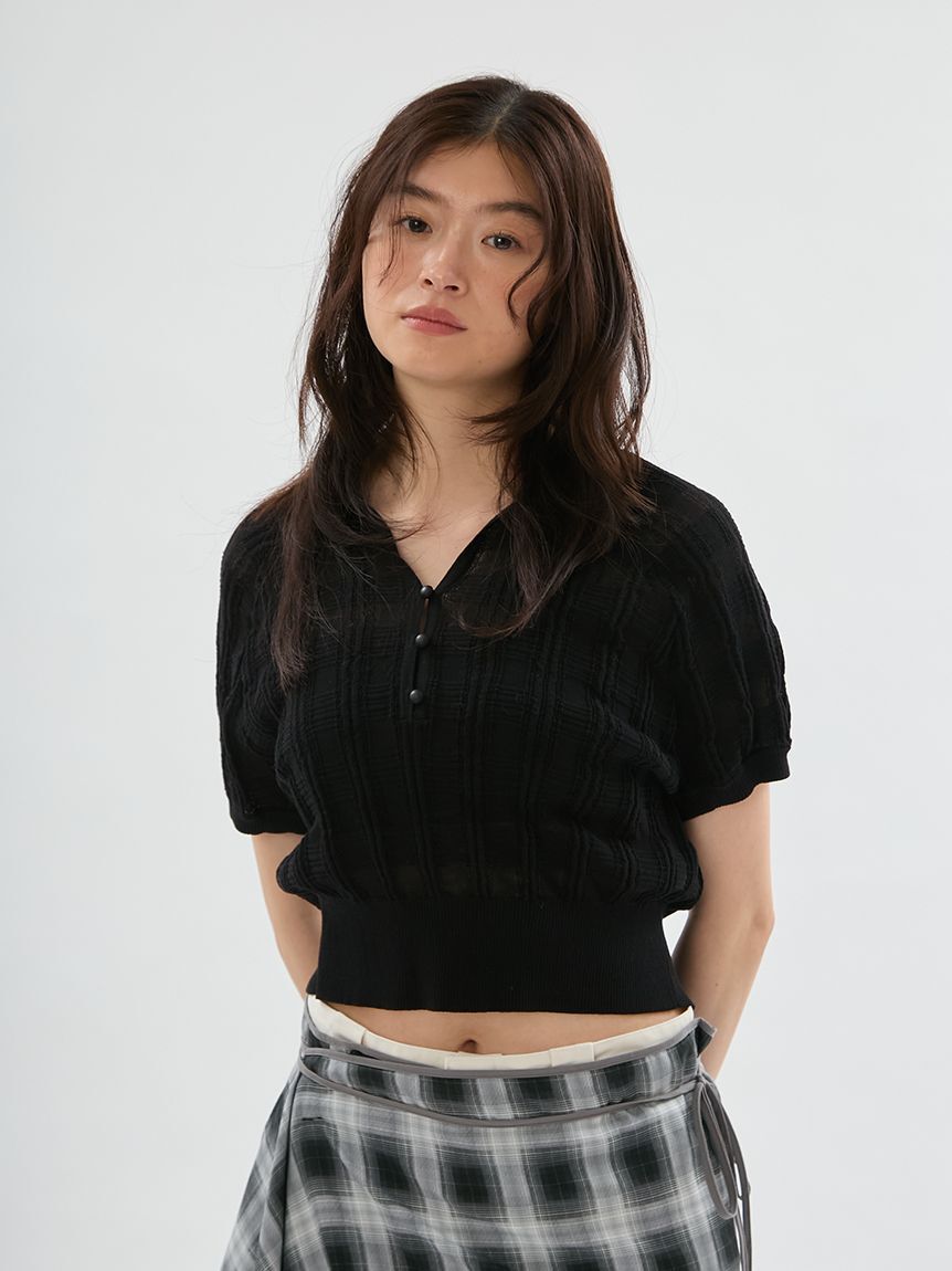 emmi atelier「シアーチェックポロニット」|ニット・セーター|