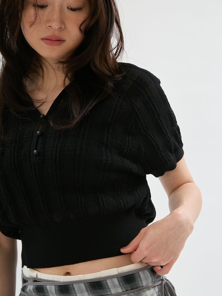 emmi atelier「シアーチェックポロニット」|ニット・セーター|