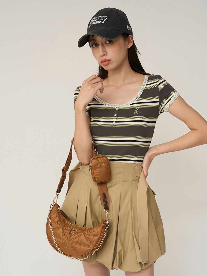 SNIDEL「【WEB限定カラーあり】レースデザインヘンリーネックTシャツ」|Tシャツ・カットソー|