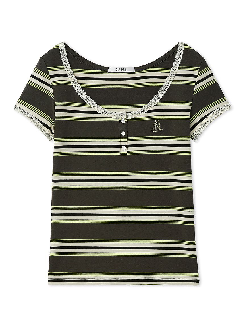 SNIDEL「【WEB限定カラーあり】レースデザインヘンリーネックTシャツ」|Tシャツ・カットソー|