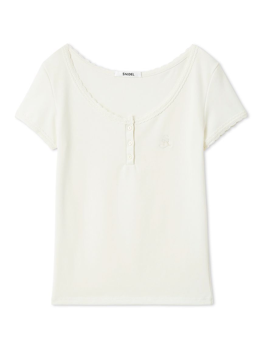 SNIDEL「【WEB限定カラーあり】レースデザインヘンリーネックTシャツ」|Tシャツ・カットソー|