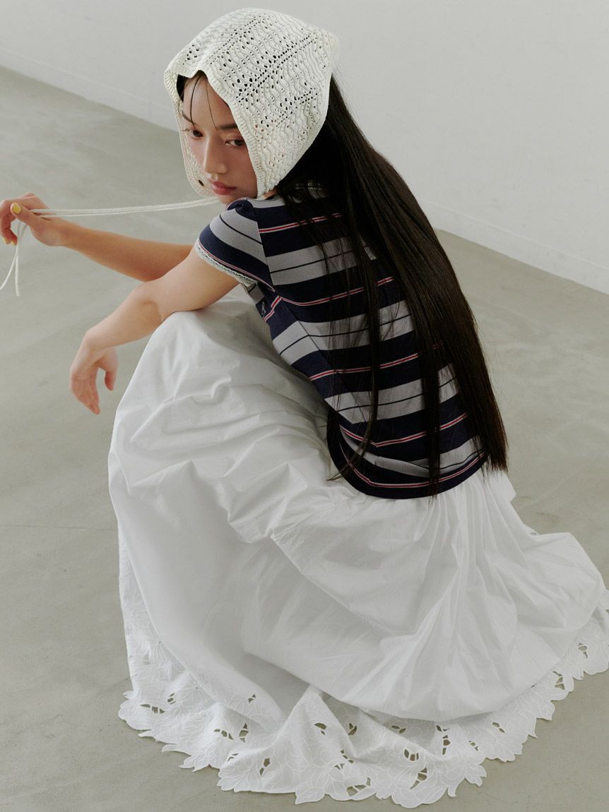 SNIDEL「【WEB限定カラーあり】レースデザインヘンリーネックTシャツ」|Tシャツ・カットソー|