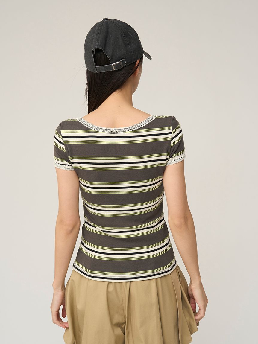 SNIDEL「【WEB限定カラーあり】レースデザインヘンリーネックTシャツ」|Tシャツ・カットソー|